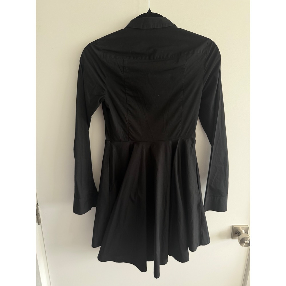 Express Womens Black Long Sleeve Fit and Flare Shirt Dress Size 2 Pockets - Picture 8 of 10